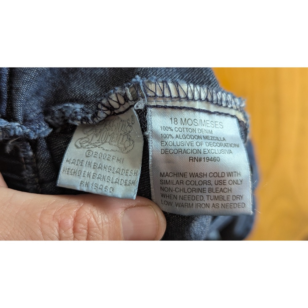Precious‎ Moments Vintage 2002 Denim Overall Dress 18M Dark Wash Frayed Hem Bib - Picture 4 of 7